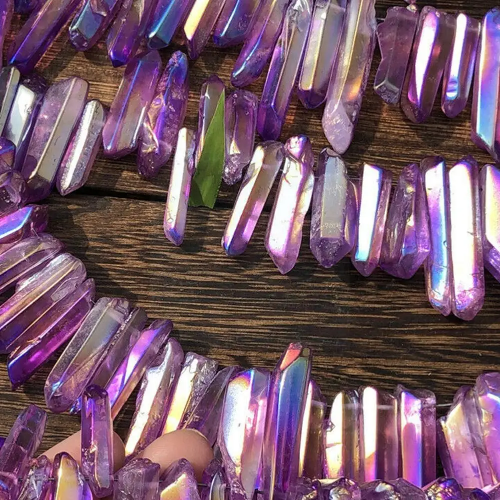 

10pcs Purple Natural Quartz Crystal Point Beads Top Drilled Graduated Stick Point Loose Bead For Diy Jewelry Making Supply E7u4