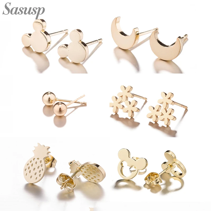 Sasusp мультфильм Микки серьги для женщин из нержавеющей стали в форме Луны модные