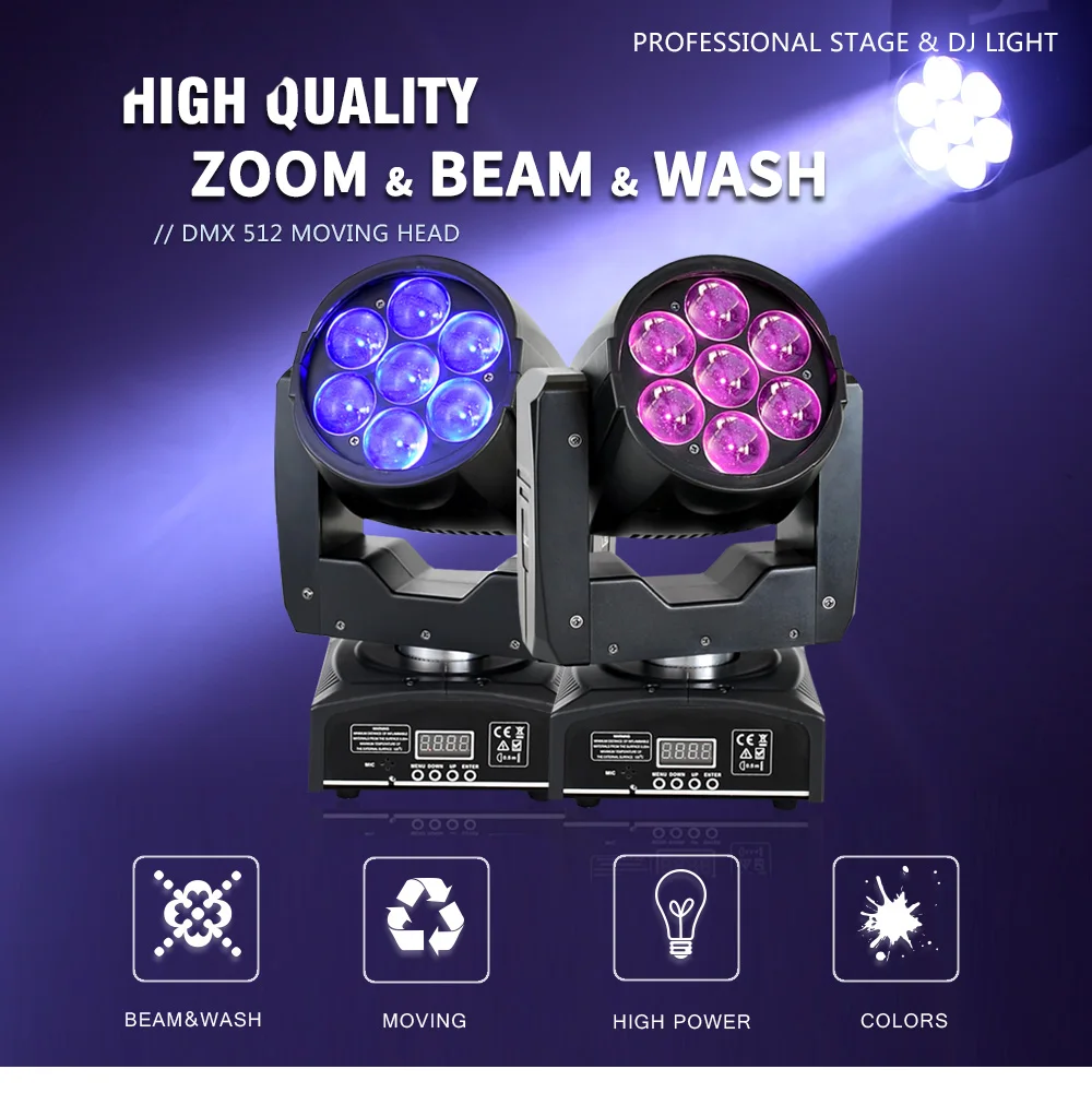 Bee Eye Moving Head led 7x12 Вт RGBW 4в1 Zoom DMX сценический светильник Dj диско-луч моющийся движущийся головной светильник