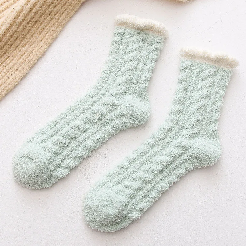 Женские зимние теплые мягкие пушистые домашние носки тапочки из бархата