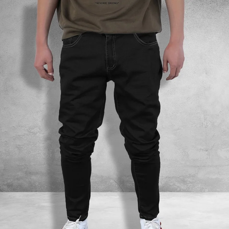 Мужская Мода однотонные джинсы 2019 новые мужские джинсовые узкие брюки