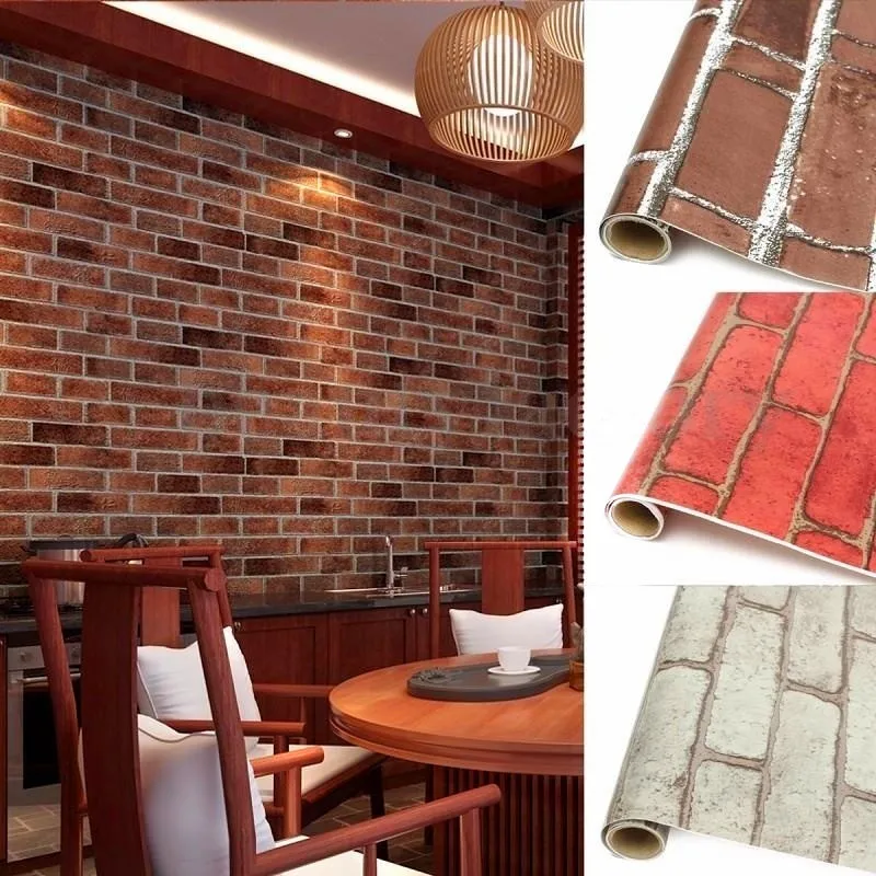 

100cm*45cm Fashion Realistic Bricks Rock Wall Paper Prepasted Adhesived Background Wallpaper Wall Stickers Home Decor