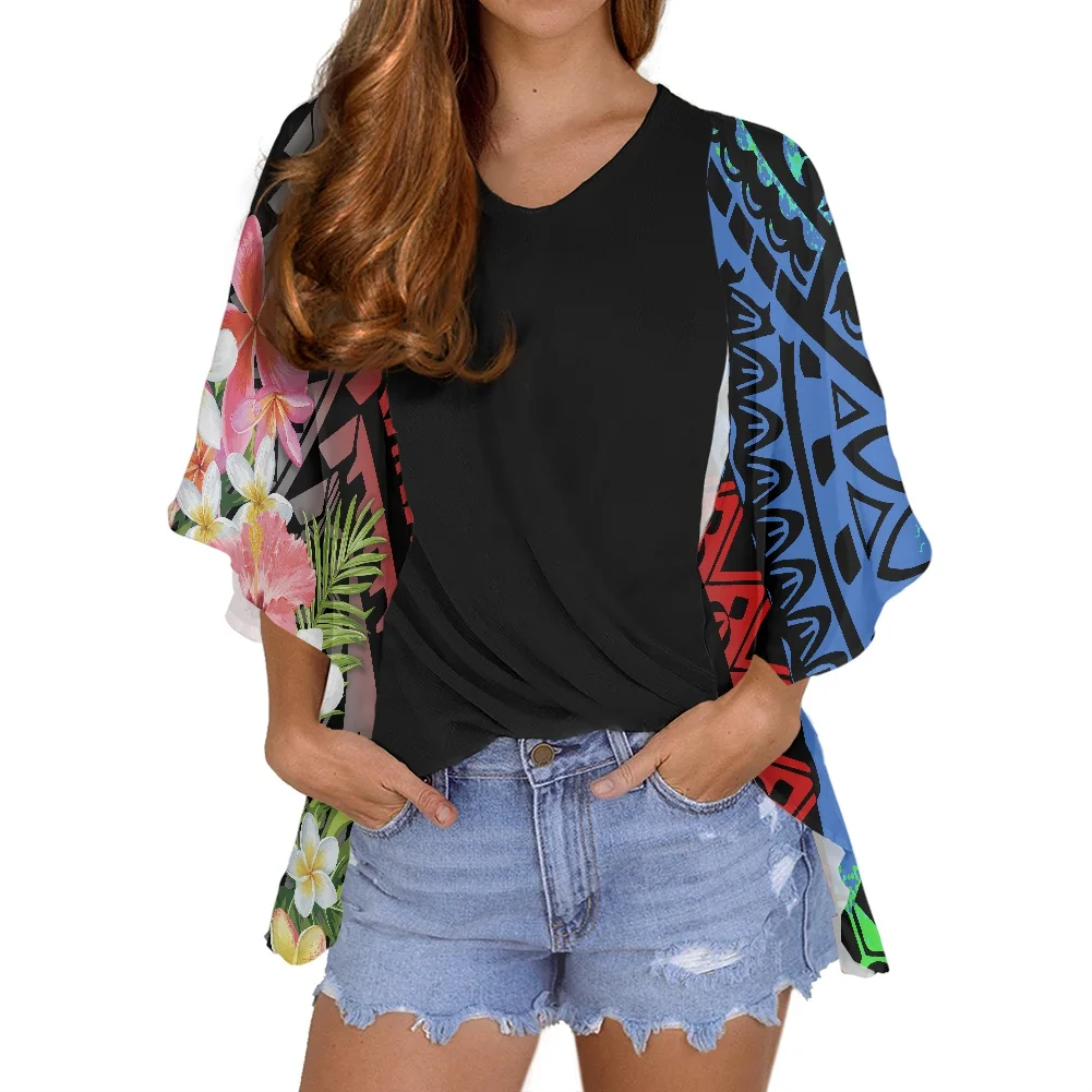 Factory Outlet Polynesian Tribal Design Female Cardigan Cloak HD Print Hibiscus Personality Casual Women Cardigan Trench Coat