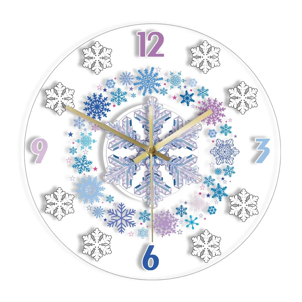 

Настенные часы с принтом снежинок, бесшумные минималистичные часы в современном стиле, с естественным декором, с художественным принтом, дл...