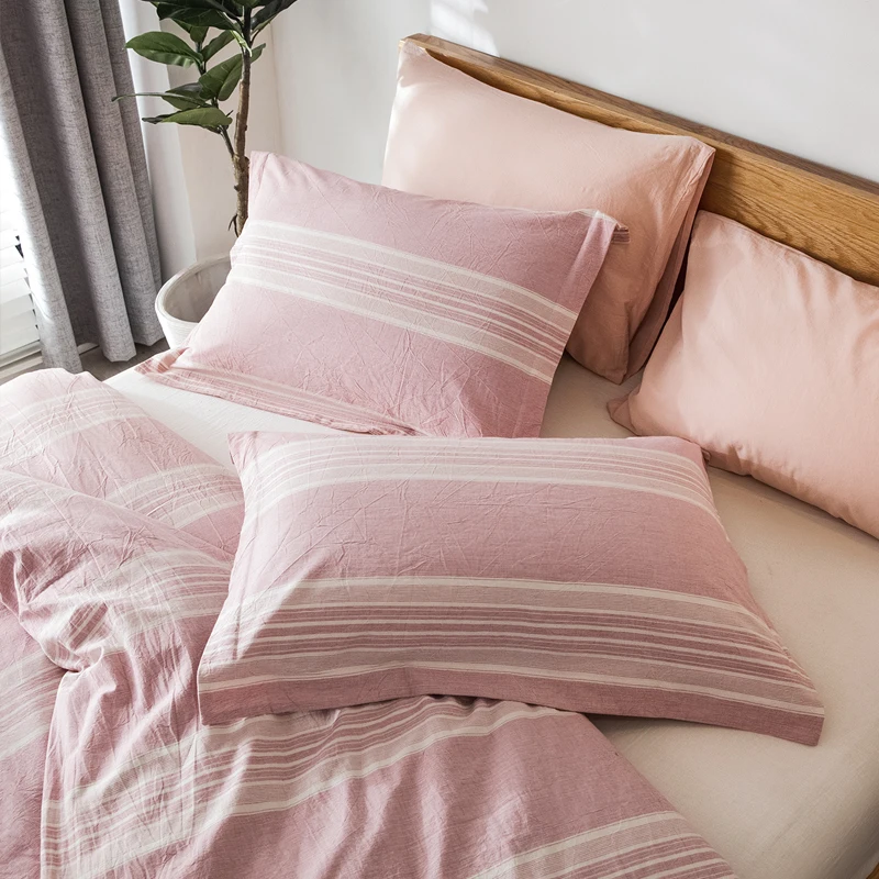 PHF Washed Cotton Pink Duvet Cover Set Yarn Dyed Queen King Comforter Nordic Colorful Bedding Decorations For Home | Дом и сад