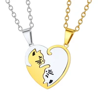 couple necklace stainless steel yin yang necklace forked heart puzzle pendant gift for loverlovely cat pendantengravable cp520