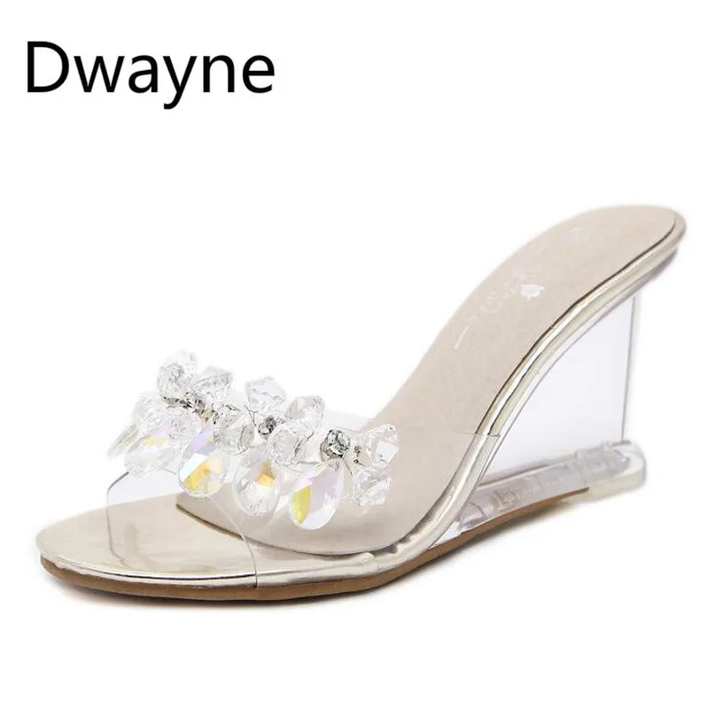 Dwayne/; босоножки на танкетке; женские летние пикантные прозрачные босоножки на высоком каблуке; стразы; босоножки на танкетке