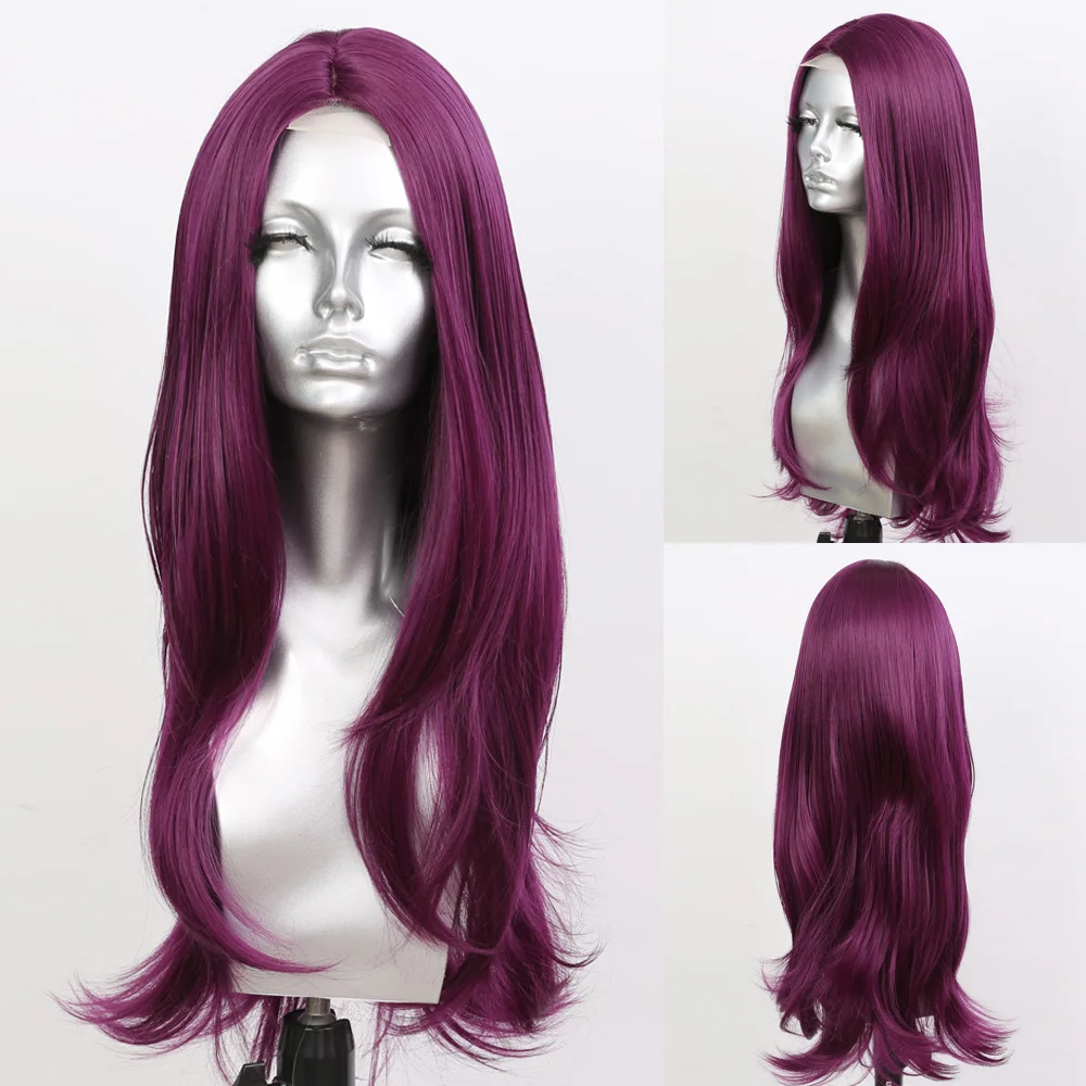 

Sivir Synthetic Lace 24inch Long Straight/Wavy Wigs For Women Purple/Red/Pink Colors Hair Daily/Party High Temperature Fiber
