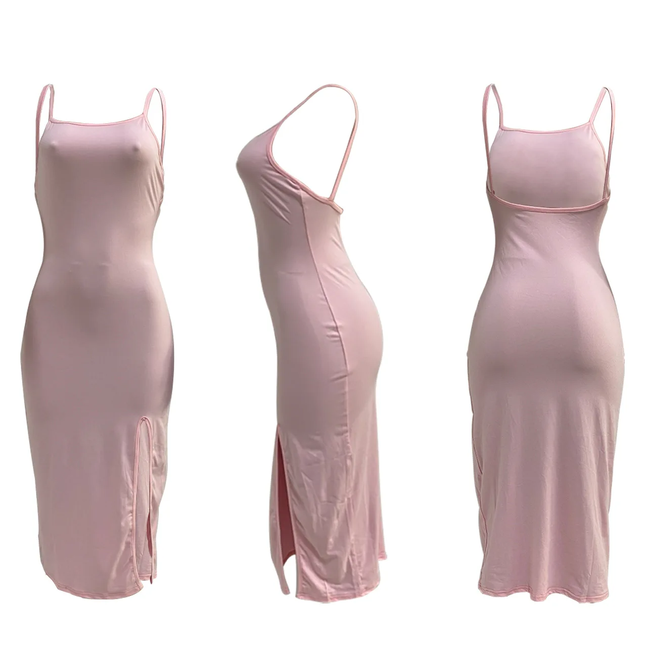 

Wholesale Item 10PCS Women Solid Color Dress Sexy Split Spaghetti Strap Off Shoulder Dress Nightclub Party Bodycon Outfits