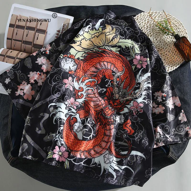 Кимоно, кардиган, мужское кимоно, Femme, Yukata, Harajuku, японское кимоно, летнее, с принтом кота, голубое, пальто, Азия, кимоно, косплей, костюм, рубашка - Цвет: color 13