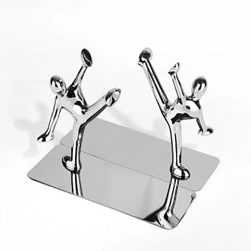 

1 Pair Heavy Duty Stainless Steel Kung Fu Bookends Nonskid Bookends Art Decorative Bookend Book Supports for Magazines, Office