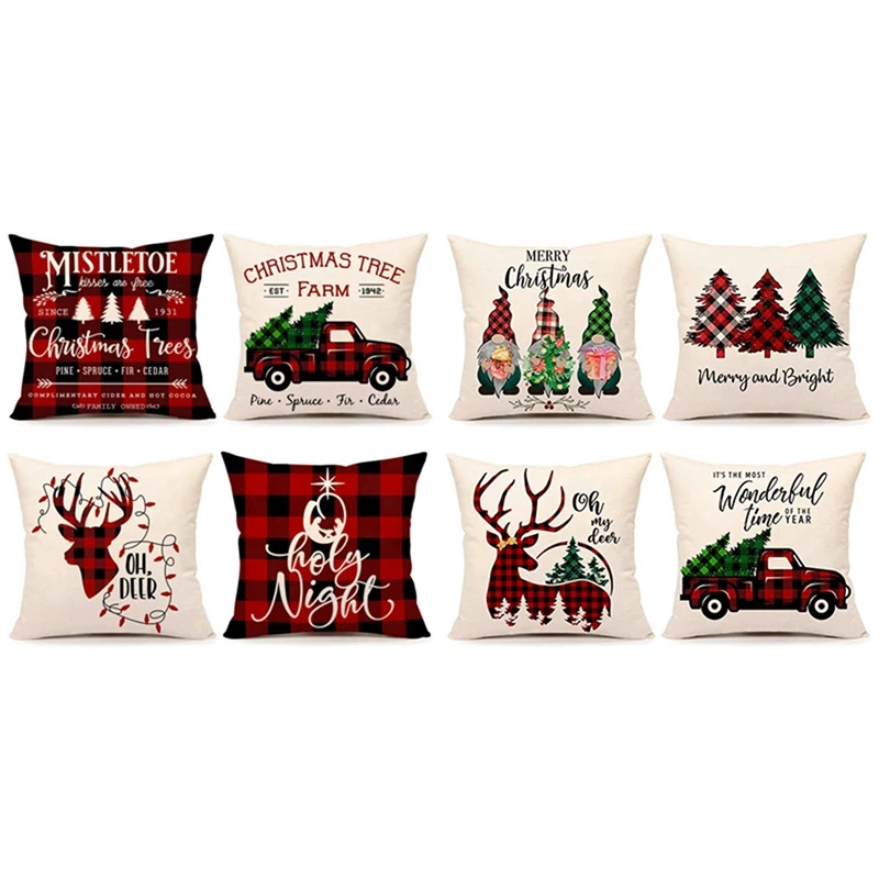 

4 шт. рождественские чехлы на подушки в клетку в стиле буйвола, наволочки с 4 наволочками, красные, черные, украшения для фермерского дома