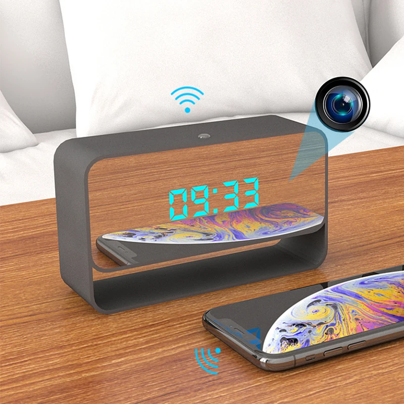 للبيع عن بعد منبه رقمي على مدار الساعة مع كاميرا IP واي فاي لاسلكي أمن الوطن مسجل صغير 1080P تجسس كاميرا واي فاي ساعة الحائط الذكية DVR
