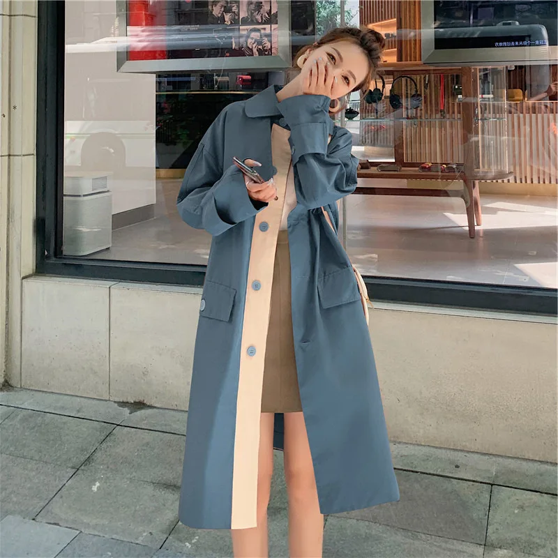 

Windbreaker Autumn 2020 New Meduim Length Coat Loose Casual Single-breasted Elegant Temperament Female Jacket