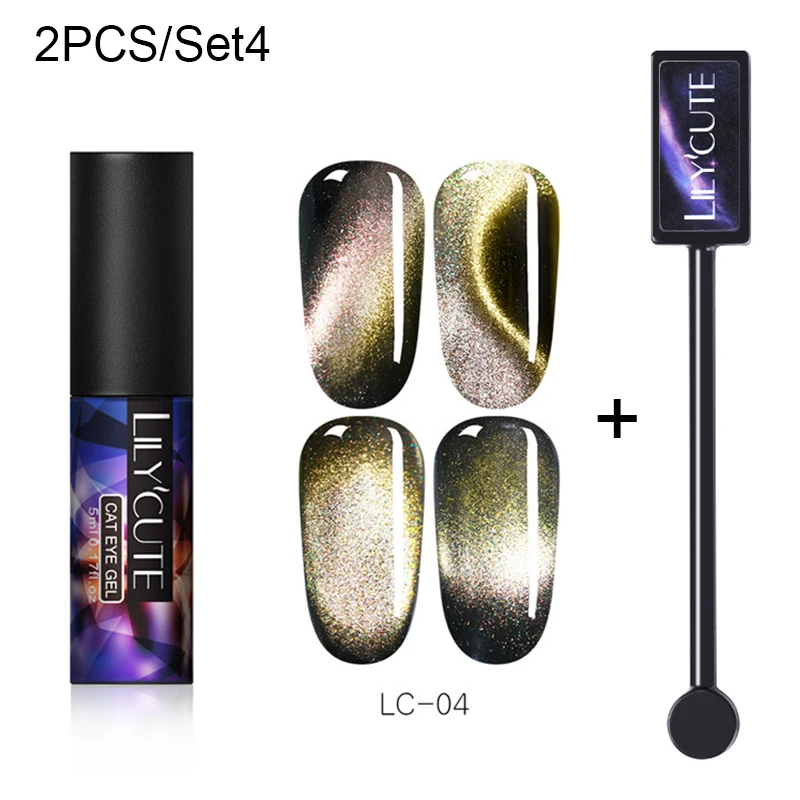 2 PCS 10 LILYCUTE, 5 мл, 9D, Auroras, магнитный гель кошачий глаз, набор, долговечный Блестящий лазер для ногтей, художественный Гель-лак для ногтей, впитывающий УФ-Гель-лак - Цвет: 2 PCS 10