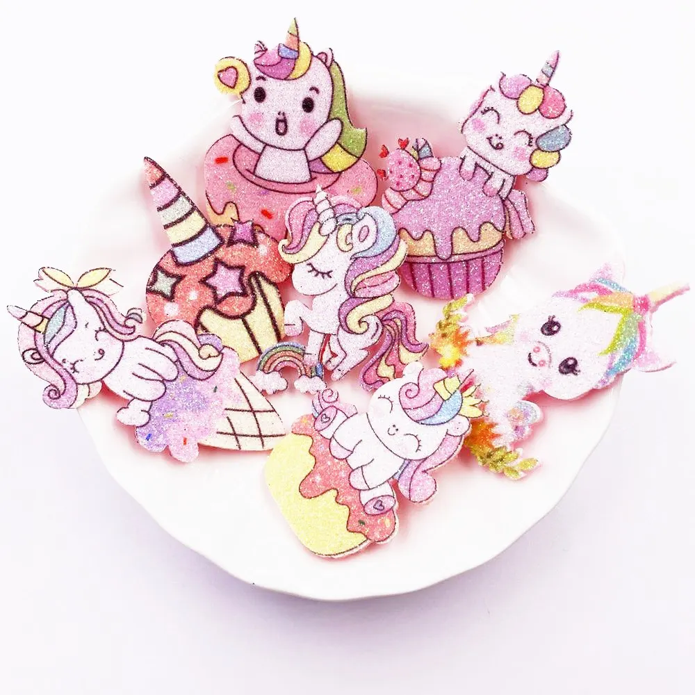 Ful Glitter Bepowder Ice Cream Unicorn Patch Applique Wedding Sewing Diy Hair Bow Craft Accessories  Xe69