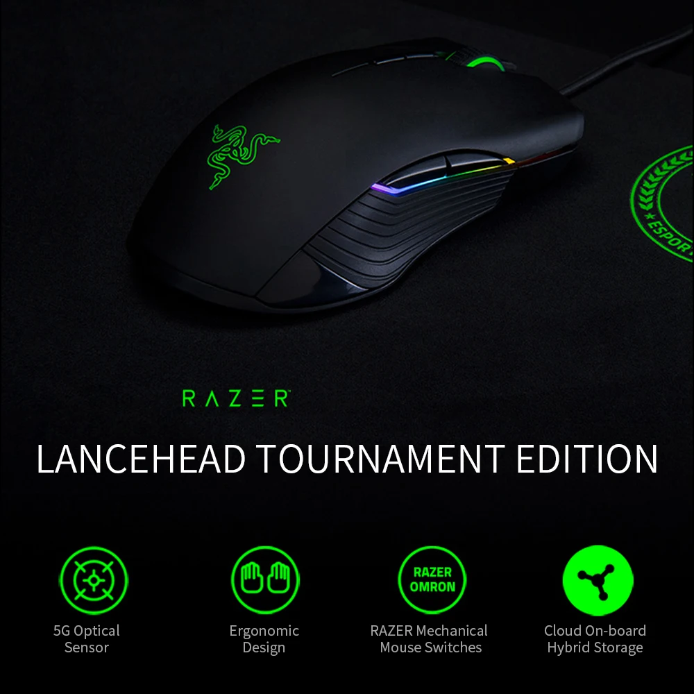 Razer Lancehead Tournament Edition Проводная игровая Мышь RGB эргономичный мышей с 5G оптический
