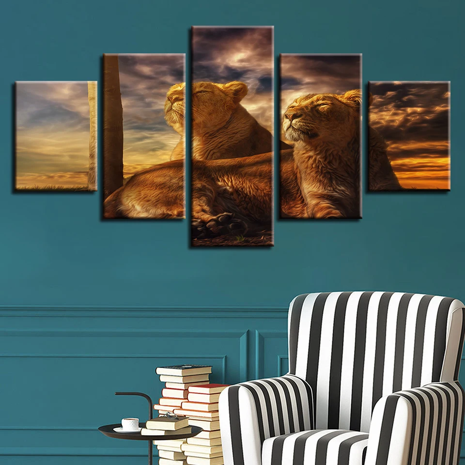 

Modular Canvas HD Prints Posters Home Decor Wall Art Pictures 5 Pieces Animal lion Art Scenery Landscape Paintings No Frame
