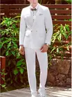 Элегантный двубортный белый мужской костюм, мужские смокинги для свадьбы, ужина, вечеринки, стильный мужской костюм (пиджак + брюки + Бант)