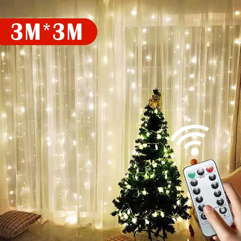 

3X3M Rainbow Curtain Lights LED String Garland Fairy Icicle Decorative Lights for Christmas Party Bedroom Wall Wedding Decor