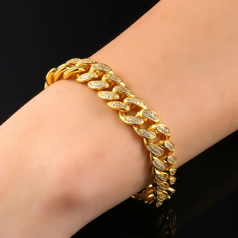 Men Hip hop Pave Setting AAA zircon bracelet fashion 7 8 9 inch long Miami cuban chain bracelets men hiphop jewelry luxury gifts | Украшения