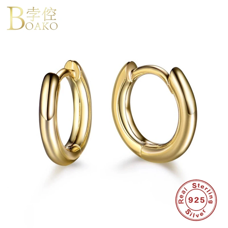 Real 925 Silver Earrings For Women Gold Small Hoop Girl Gift Ear Bone Piercing Earring Punk Female Geometric aretes Z5 | Украшения и
