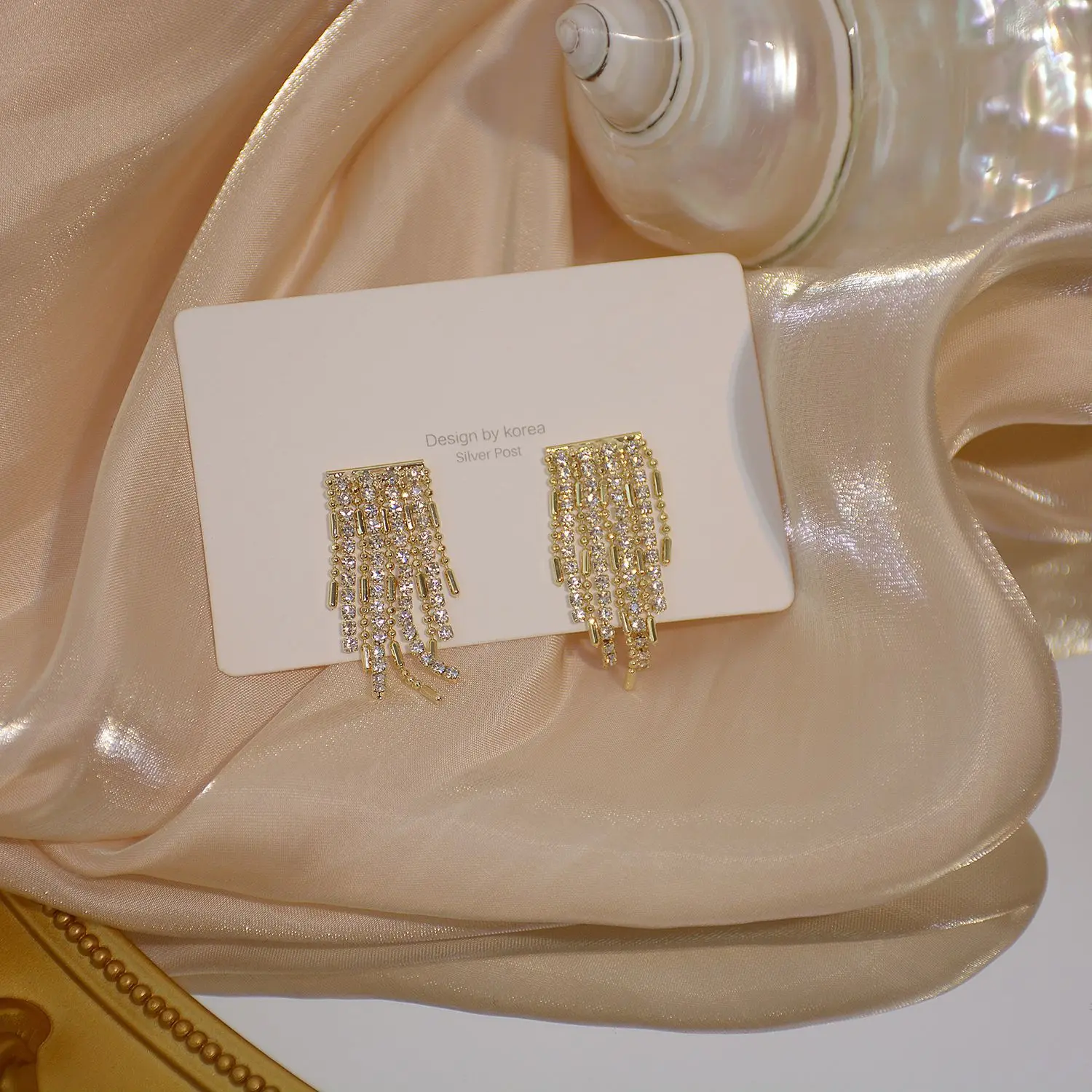 

New Hot Sale S925 Silver Needle Tassel Long Super Flash Cubic Zirconia 14k Real Gold Temperament Net Red Earrings Jewelry