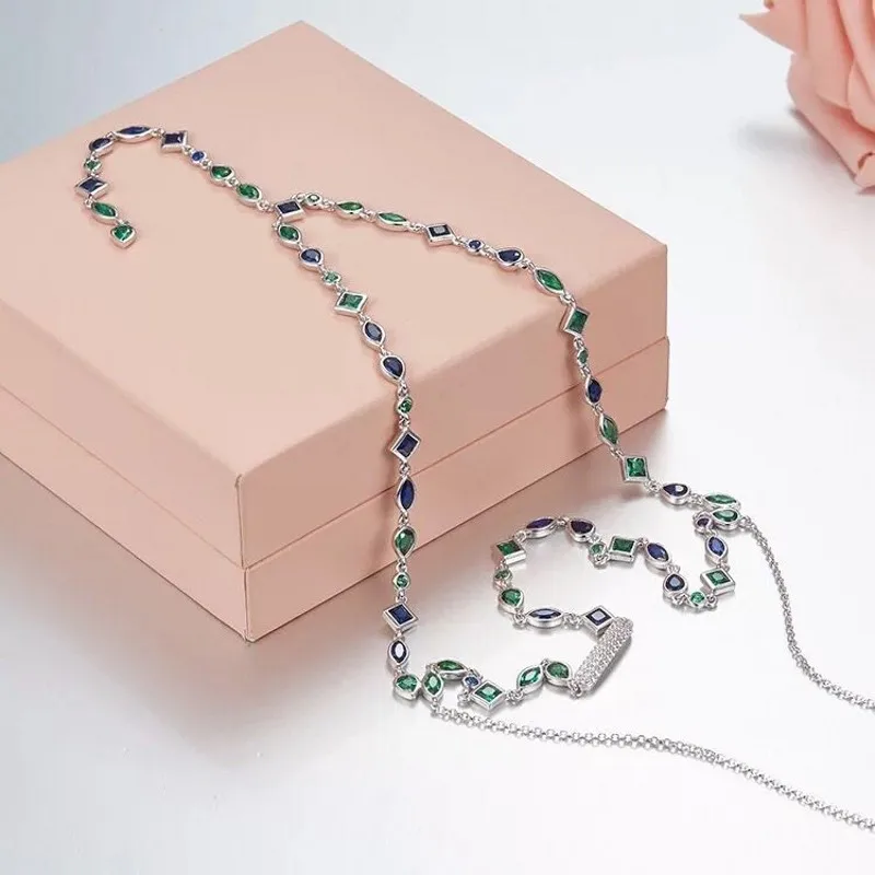 

Fringed female necklace colored zircon Y-shaped clavicle chain sterling silver double-layer sexy fashionable new sweater chain