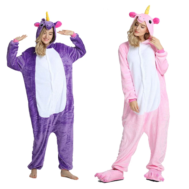 Зимняя Пижама Kigurumi для женщин и взрослых пижама с единорогом в виде животных