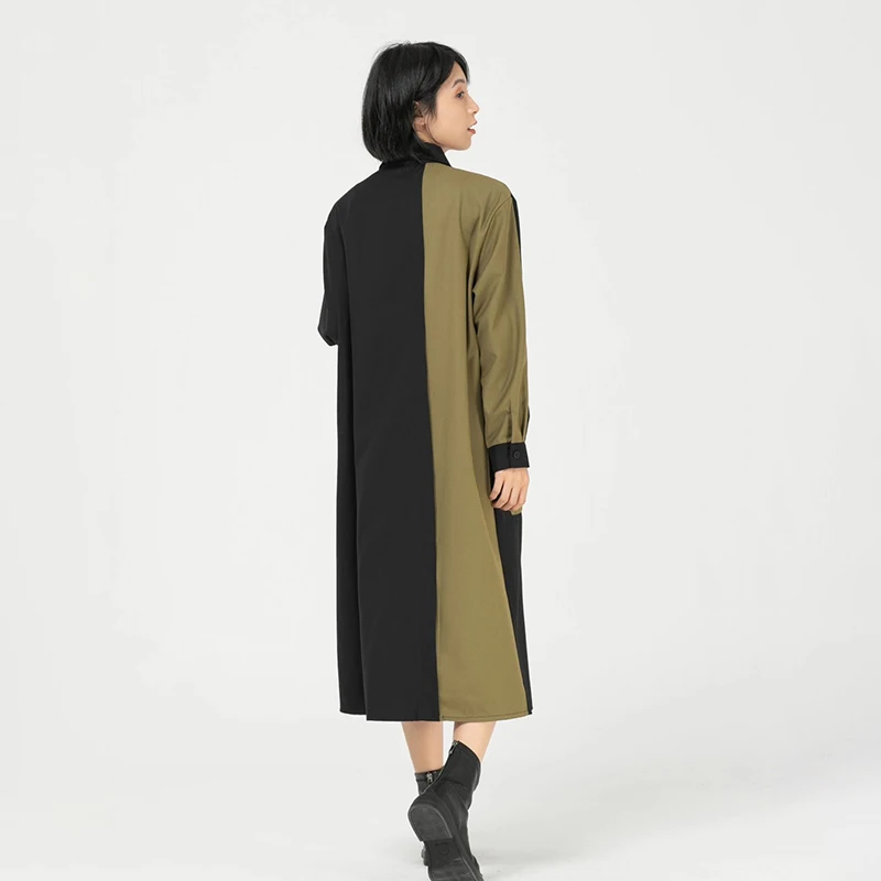 

CHICEVER Casual Windbreakers For Women Lapel Long Sleeve Patchwork Hit Color Loose Ruched Vintage Coats Female 2020 Autumn Tide