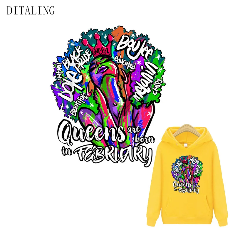 

Термальная наклейка Queen Февраль, Черная Женская Термальная наклейка, подходит для одежды, «сделай сам», нашивка для глажки