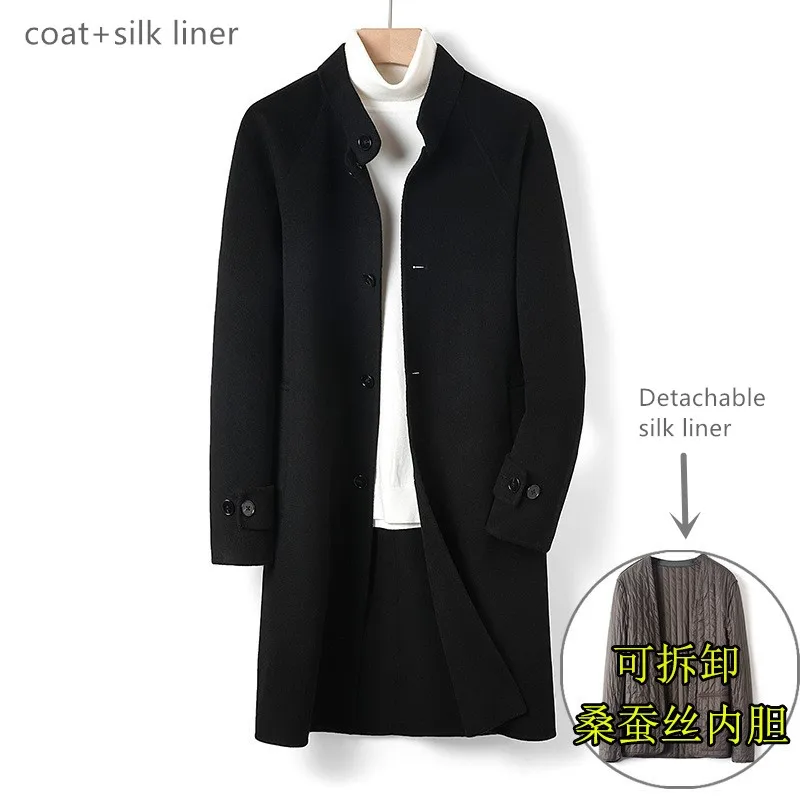 Naizaiga 100 шерсть Двусторонняя однотонная верблюжья черная длинная Мужская зимняя