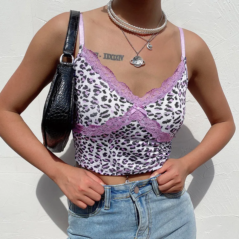 

Women's Fashion Sexy Lace Deep V-neck Print Short Suspender Vest