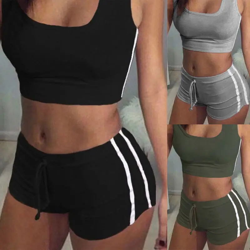 

Sexy Women 2PCS Yoga Set Female Sleeveless Tank Top Bra Fitness Shorts Running Gym Sports Clothes Suit