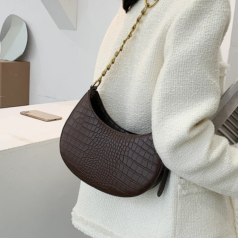 

Crocodile Pattern PU Leather Saddle Bags for Women 2021 Handbags and Purses Female Travel Crossbody Shoulder Bag Clutch Bags Sac