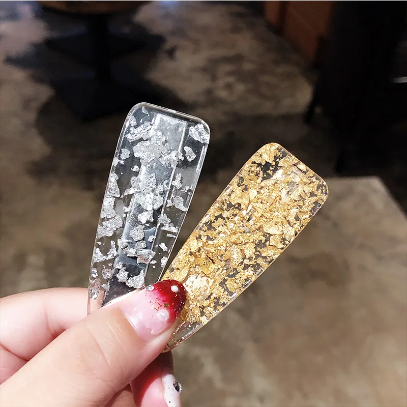 New Fantasy Acetate Gold Silver Foil Geometric Hair Clips Women Girls Sweet Hairpins Headband Hair Claws Hair Accessories