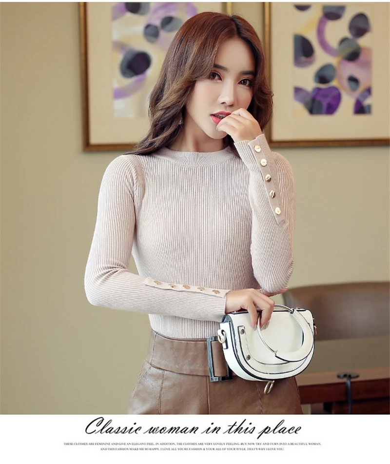 Новинка, весна-осень, Модный женский свитер, вязаный, длинный рукав, круглый ворот, сексуальный, тонкий, для офиса, леди, на пуговицах, Повседневный свитер, топы, B660