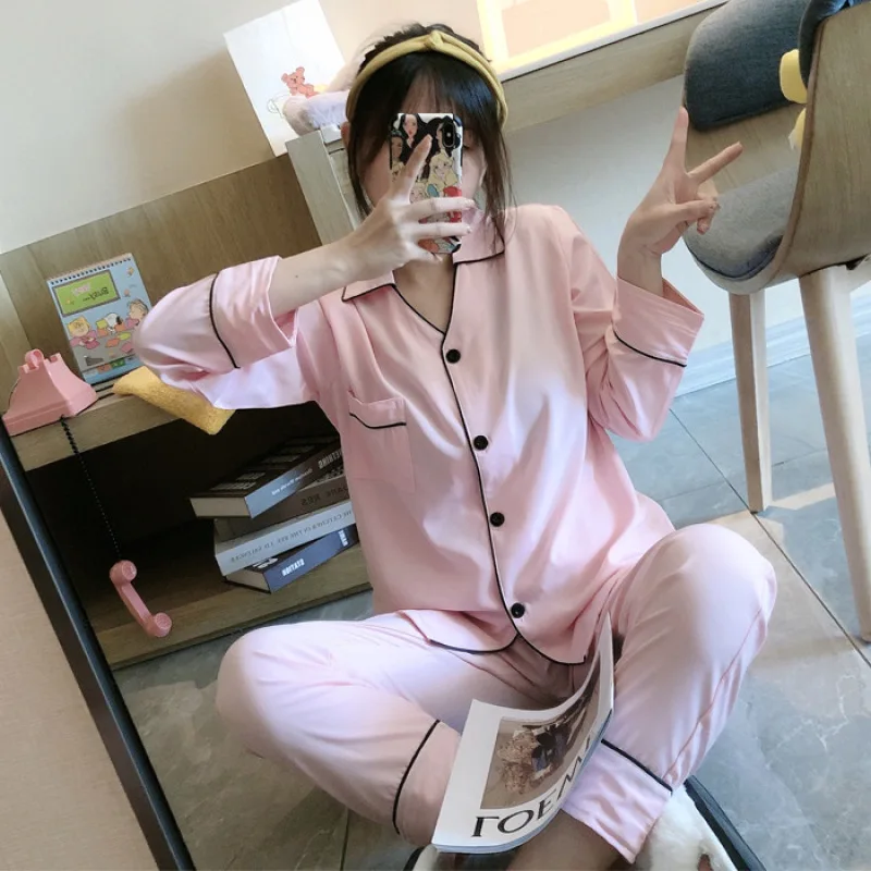 Foply Women Pajamas Pj Set Fashion White Shirts Pants Sets Elegant Homewear Turn-down Collar Long Sleeve Sleepwear Spring Autumn