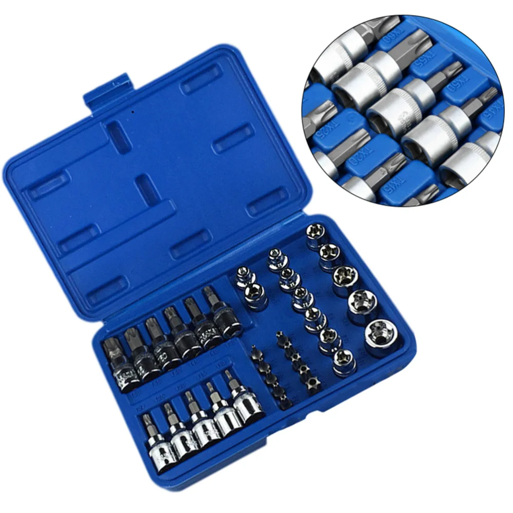 

34 in 1 Bit Socket Set Power Drive Dr Socket Driver Bit Tool Set Kit (Silver)