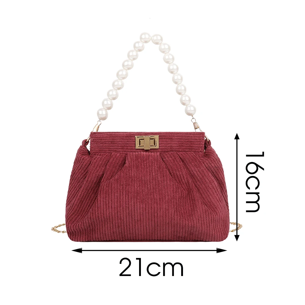 

Small Handbags for Women 2021 Designer Luxury Shoulder Messenger Bags Pearl Chain Armpit Bag Corduroy Pleated Female Cloud Bag