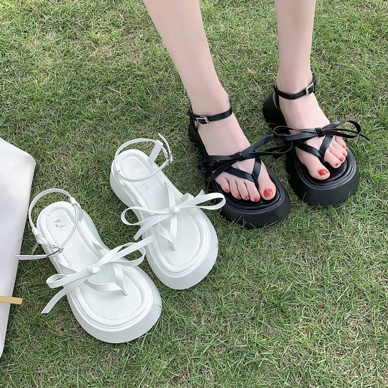 

2021 Summer Narrow Band Sandals Women High Heels Ankle Buckle Strap Clip Toe Casual Chunky Platform Shoes Beach Flip Flops