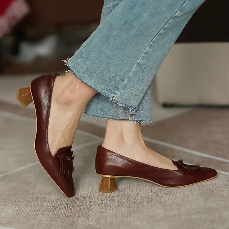 

Fashion Working Party Shoes Woman Heels Spring autumn Shoes For Women genuine leather 4cm med Heels Pumps For Women Wedding