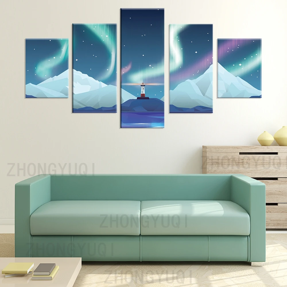 Настенное художественное полотно HD печать картины рамка 5 шт. исландский Маяк