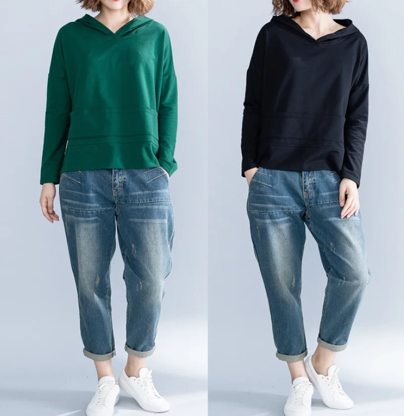 

2021 spring new hot sale casual plus size solid color hooded sweater women