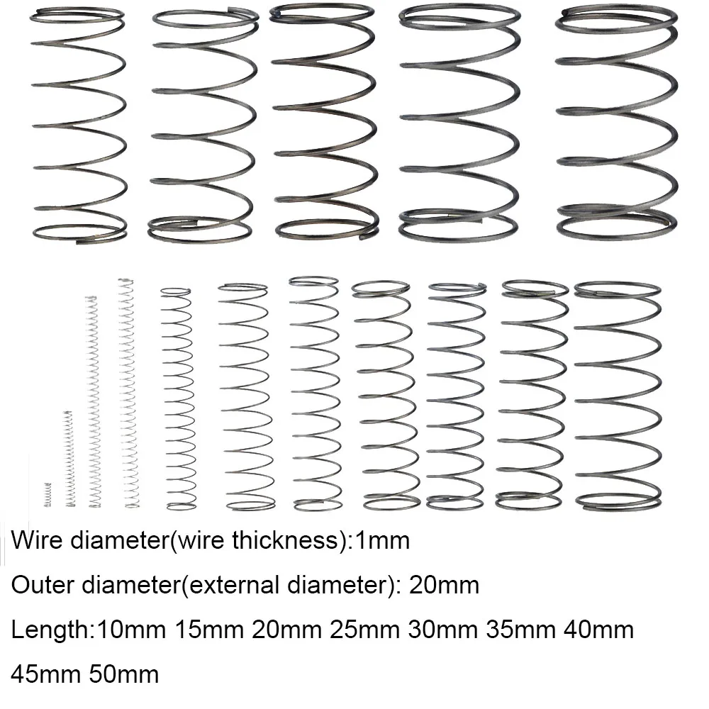 

10 шт., пружина 1,0*20*10-50 мм, из стали