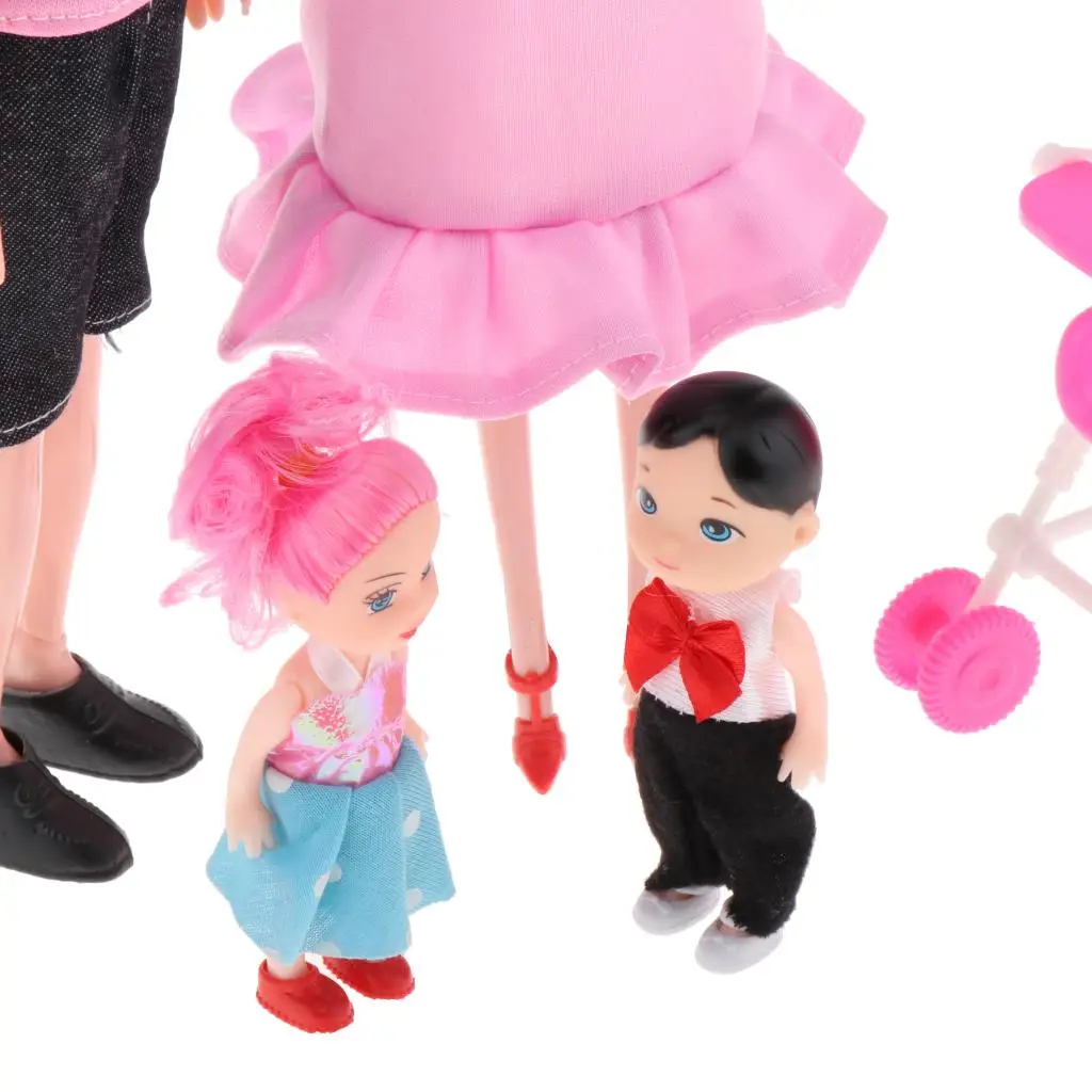 

Family Doll Set Dad Pregnant Mom Daughter Son Baby for Education Girls Pink