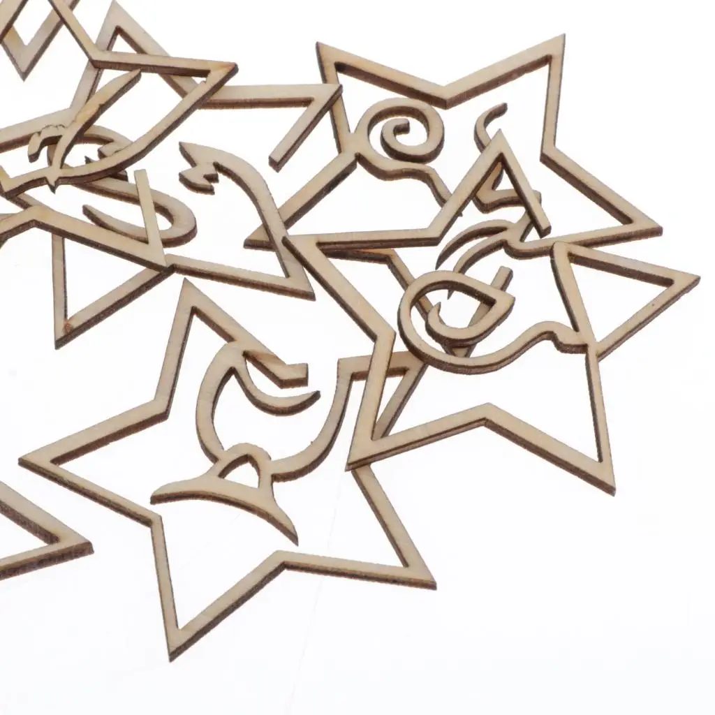 

15x Natural Unpainted Wooden Stars Embellishments DIY Shops Decoration Scrapbook