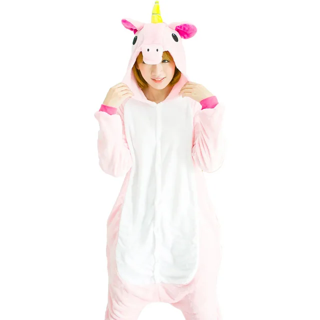 Pink Tianma Kigurumi Пижама зимняя, теплая, с капюшоном животного Пижама Единорог totoro Panda Покемон стежка Cat Комбинезоны для взрослых Для женщин Для мужчин - Цвет: Pink Tianma