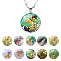 disney bambi cartoon pattern flat bottom glass dome pendant necklace gifts for best friendy cabochon jewelry hot sale dsn210