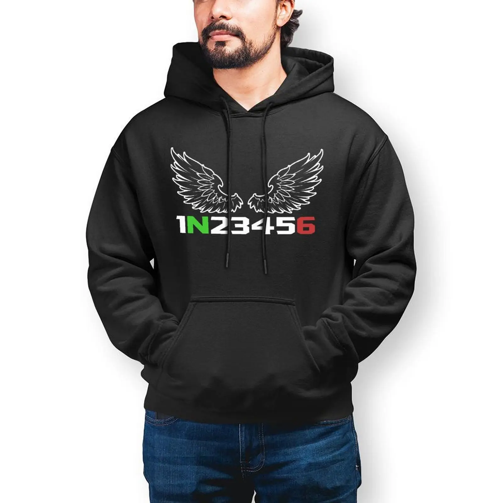 

1N23456 Angel Hoodie Motorcycle Cool Long Cotton Hoodies Men Winter Loose Pullover Hoodie